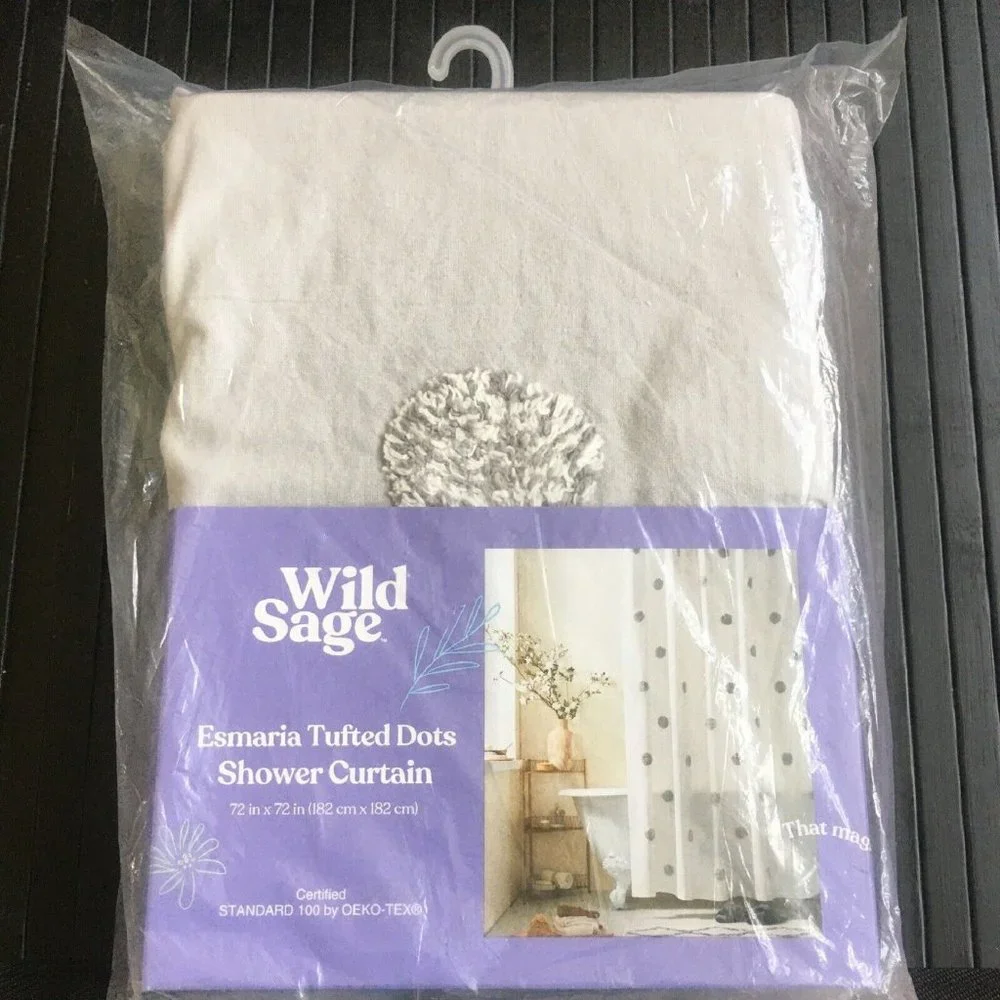 WINTER FAV Wild Sage ESMARIA 72 x 72-inch 100% Cotton Shower Curtain Light Gray